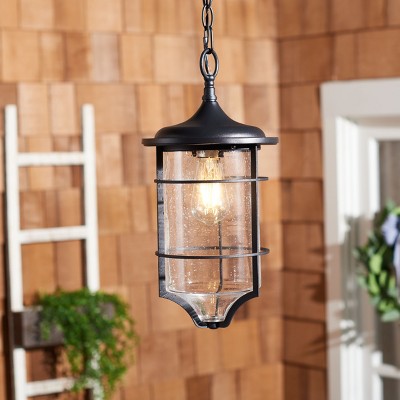 Elliptical Bronze Metallic 18" Glass Outdoor Pendant Light