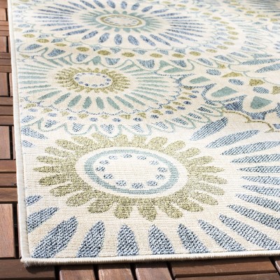 Cream and Green Synthetic Square Indoor/Outdoor Rug 3' x 3'