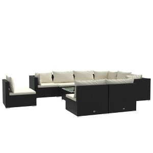 vidaXL 10 Piece Outdoor Patio Lounge Set - Poly Rattan Black - Modular Design - Weather Resistant - Comfortable Cushions - Lightweight, Easy to Move - 1 of 4