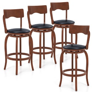 Tangkula 29" Swivel Bar Stools Set of 4 w/ Rubber Wood Frame Upholstered Seat Footrest - 1 of 4