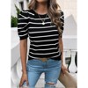 Coolmee Women's Summer Short Puff Sleeve Knit Tops Striped Sweater Trendy Business Casual Outfits Work Blouses - 4 of 4