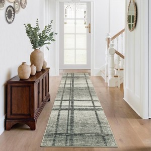 2x6 Runner Rug Modern Plaid Kitchen Rugs Non Slip Washable Hallway Long Bedroom Carpet Geometric Print Low Pile Soft Carpet Runners for Bathroom - 1 of 4