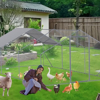 Large Outdoor Chicken Coop 20 x 10 x 6 FT,Metal Chicken Run with Roof Cover Predator Resistant Wire and Lockable Door for Backyard - LAOTIES