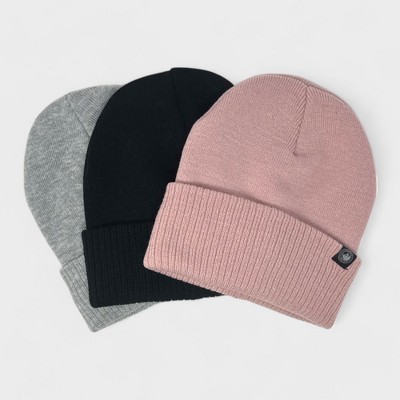 Canada Weather Gear Girl's 3-Pack Beanie - Warm Winter Knit Hat Set for Girls - Soft, Stylish & Cozy - Pink, Grey, Black