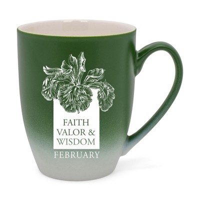 Elanze Designs Faith Valor And Wisdom February Two Toned Ombre Matte Green and White 12 ounce Ceramic Stoneware Coffee Cup Mug