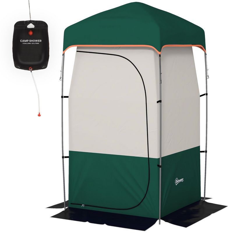 Outsunny Camping Shower Tent, Privacy Shelter with Solar Shower Bag, Removable Floor and Carrying Bag, Green, 4 of 7