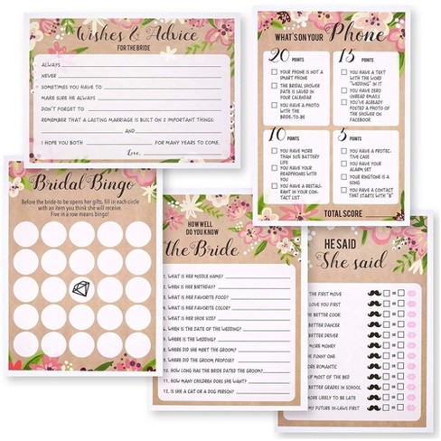 Best Paper Greetings Set of 5 Bridal Shower Games for Engagement  Celebrations, Bridal, Bachelorette, Anniversary, Wedding Party, Entertains  50 Guests