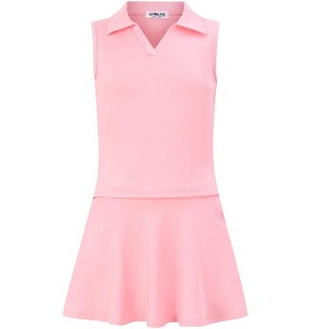 Kids Girls Tennis Golf Dress Outfit Sleeveless Dress with Pockets Athletic Skorts and Polo Tank Top Sets - 1 of 4