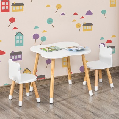 VYNXARIA Wooden Kids Table and Chair Set Ideal for Arts, Meals, Homework, Cute Toddler Activity Table for Age 3 Years+, White