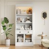 Modern Solid Wood Display Cabinet,83" Tall Bookcase with Adjustable Shelves and Glass Doors,Home Office Open Storage Bookcase-Baofuwish - 2 of 4