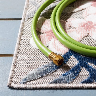 Cabana Floral Grey & Navy 77" Square Non-Slip Outdoor Rug