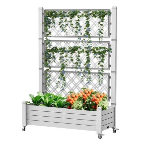 NAYSAYE Raised Garden Bed Planter Box Trellis Outdoor Resin Raised Garden Bed with Drain Plug for Climbing Plants, Light Gray, 43.4"*18.27"*64.29" - 1 of 4