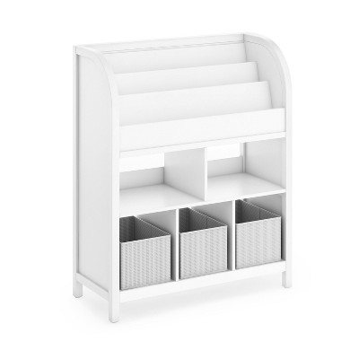 Creamy White Kids' Book and Toy Storage with Fabric Bins