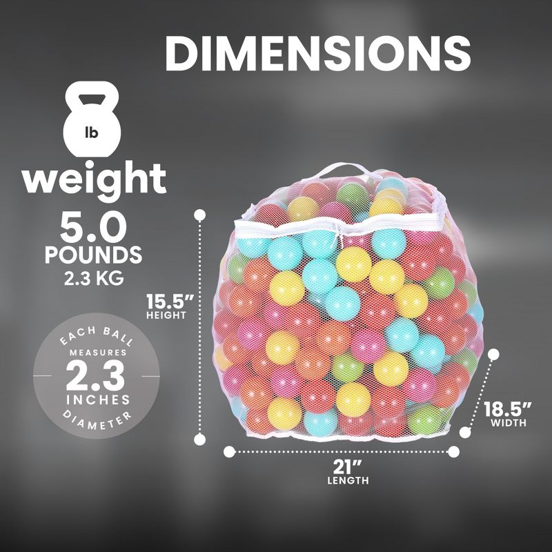 BalanceFrom 2.3-Inch Phthalate Free BPA Free Non-Toxic Crush Proof Play Balls Pit Balls- 6 Bright Colors in Reusable w/ Durable Storage Mesh Bag, 3 of 7