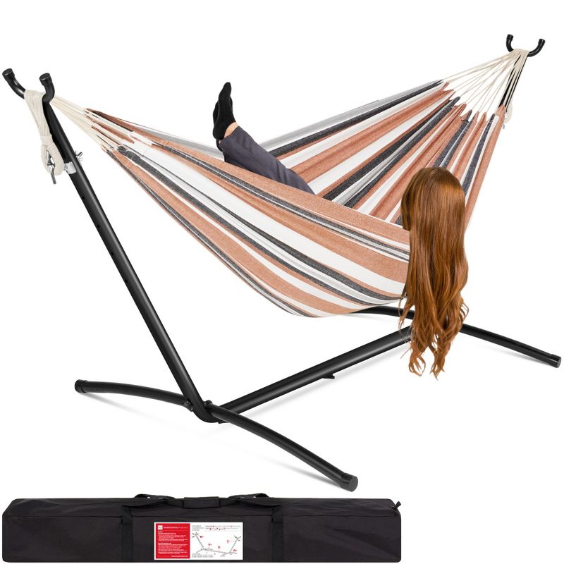 Best Choice Products 2-Person Brazilian-Style Cotton Double Hammock with Stand Set w/ Carrying Bag, 1 of 16