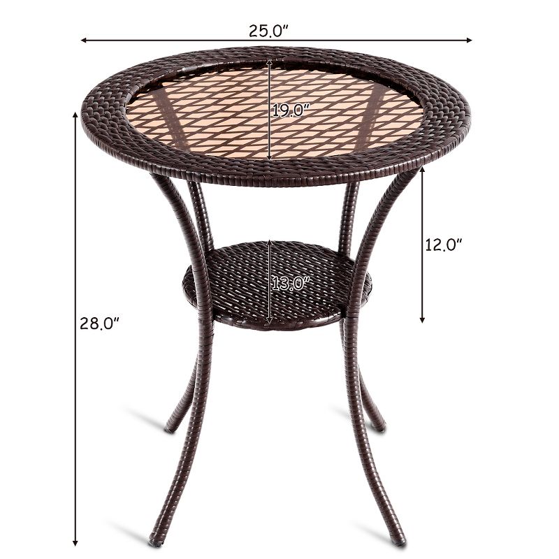 Tangkula Outdoor Round Rattan Wicker Coffee Table Steel Frame Glass Top, 2 of 11