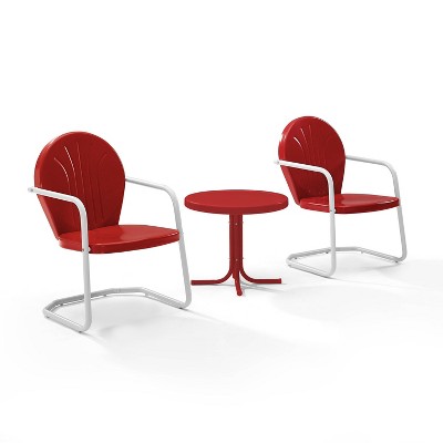 Red and White Steel Outdoor Conversation Set with Round Table