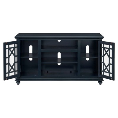 Catalina Blue Transitional 63" TV Stand with Trellis Glass Doors