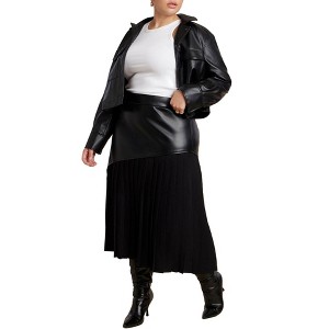 ELOQUII Mixed Media Pleated Skirt - 1 of 4