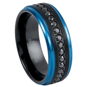 Jewelry Avalanche Eternity Black CZ Mens Ring Black & Blue IP Tungsten Wedding Band, 8mm - 1 of 4