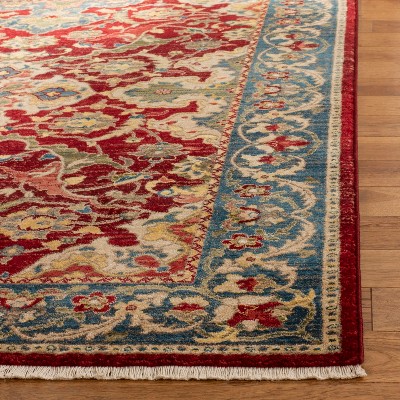 Red and Blue Floral Synthetic Rectangular Area Rug
