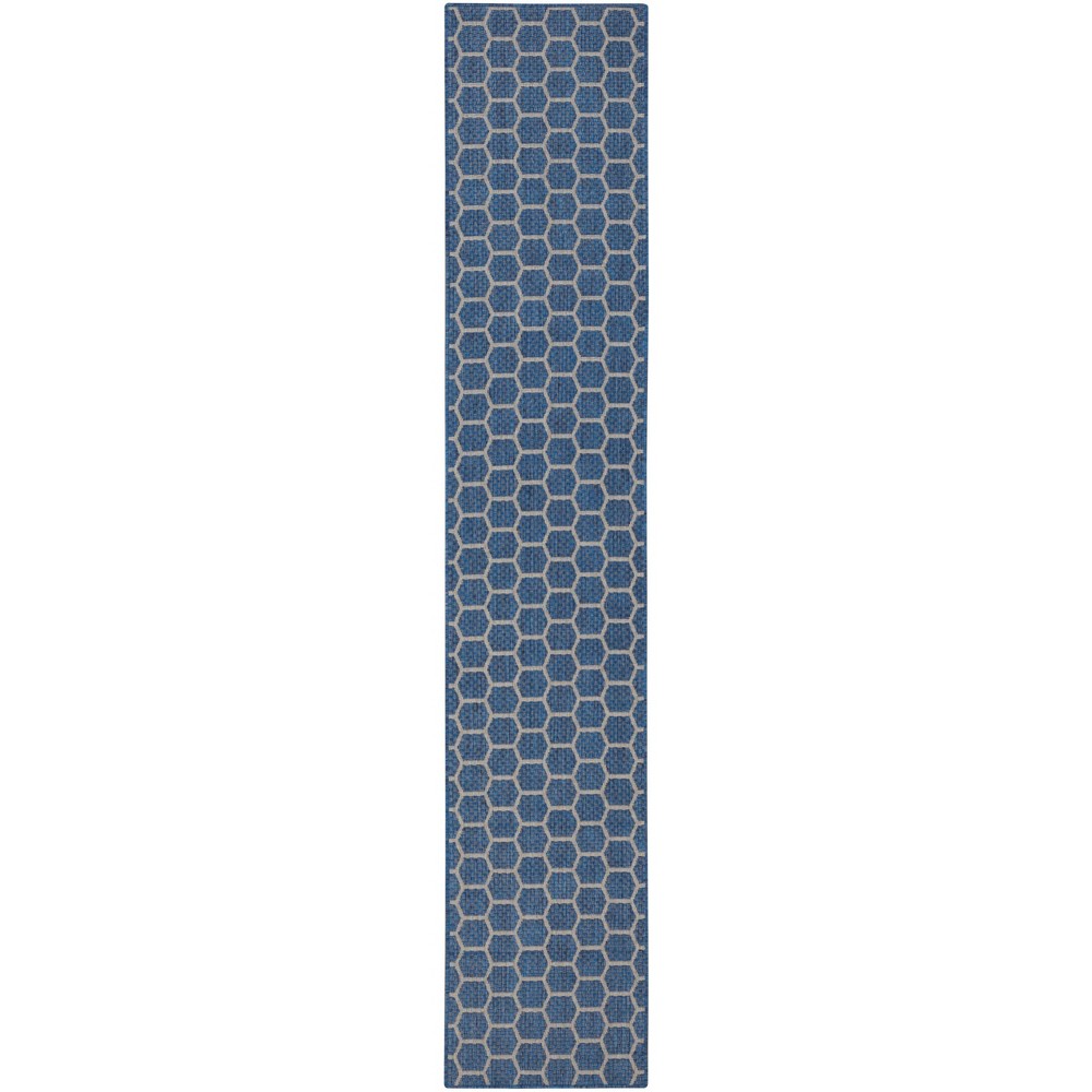 Photos - Doormat Nourison 2'2"x12' Reversible Basics Woven Indoor/Outdoor Runner Rug Blue 