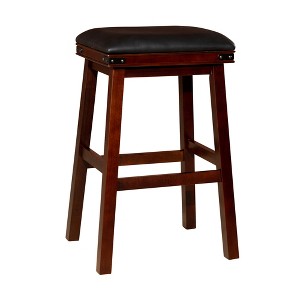 30" Bar Height Swivel Stool with Leather Seat and Weathered Finish, Solid Hardwood Frame for Kitchen or Bar - 1 of 4