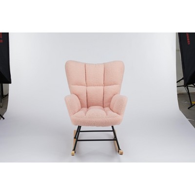 DOMETOUR Upholstered Glider Rocker with High Backrest, Reading Chair Modern Rocking Accent Chairs for Living Room, Nursery, Bedroom