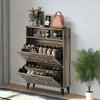 Shoe Cabinet with 2 Flip Drawers, Farmhouse Freestanding Shoes Organizer with Metal Legs, Narrow Shoe Rack Cabinet, Slim Shoes Storage Cabinet for - 3 of 4