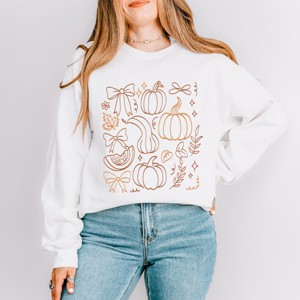 Simply Sage Market Coquette Pumpkin And Leaves Outline Sweatshirt - 1 of 4