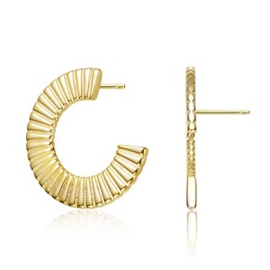 Guili Timeless Ribbed 14K Gold Plated Open Circle Drop Earrings, a Bold & Classic Accessory that Enhances Your Look with a Touch of Pure Elegance - 1 of 3
