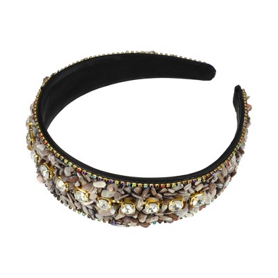 Unique Bargains Women's Bling Crushed Turquoise Rhinestone Wide Edge Hairband 4.72"x1.65" 1Pc