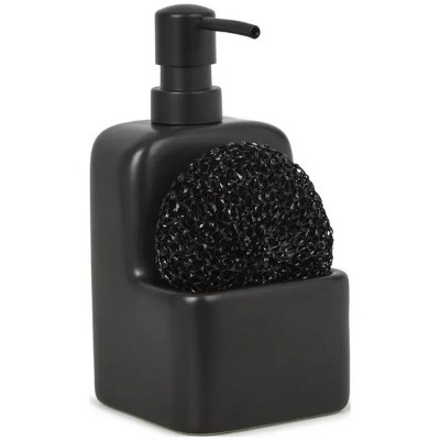 LunaLulinlk Ceramic Liquid Soap Pump with Sponge Caddy Black Ceramic
