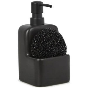 LunaLulinlk Ceramic Liquid Soap Pump with Sponge Caddy Black Ceramic - 1 of 4