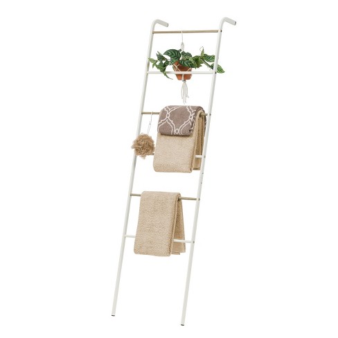 IRIS USA Free Standing Clothing Rack Clothes Organizer Ladder Style Metal Garment Rack White