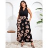 Coolmee Women's Plus Size V Neck Sleeveless Tie-Up Wide Leg Jumpsuit, Fashionable Summer Outfit - 3 of 4