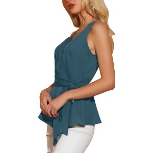 Allegra K Women's Summer Sleeveless V Neckline Wrap Tie Waist Tops - 1 of 4