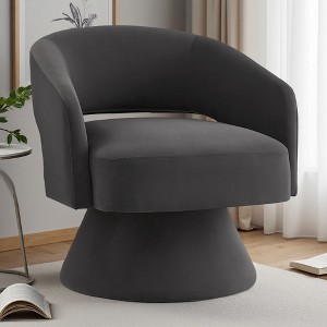 Velvet Swivel Barrel Chair with Open Backrest and Sloped Arms - 1 of 4