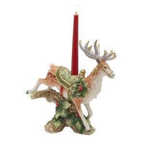 Fitz and Floyd Holiday Home Landing Deer Candleholder, Winter Centerpiece or Mantel Display with Earthenware Craftsmanship, Great Holiday Gift Idea - 1 of 4
