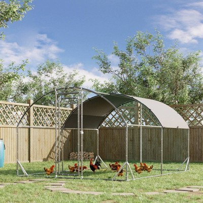 Large Silver Metal Walk-In Chicken Coop with UV Resistant Cover