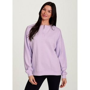 RBX Active Women's Sweatshirt, Elevated Athleisure Relaxed Fit Transitional Weight Henley Pullover - 1 of 4