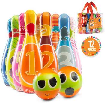 Kids Bowling Set 10 Pins with Carrying Bag - Colorful 12 Piece Toy Bowling Sturdy Soft Foam Set - Play22usa