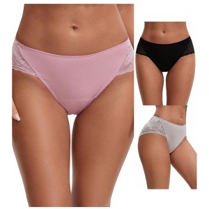 INSPIRE CHIC Women's Mid-Waisted Lace Briefs HI-Cut Period Leak Proof Ladies Underpants 3 Packs - 1 of 4