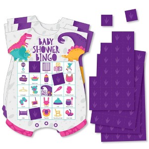 Big Dot of Happiness Roar Dinosaur Girl - Picture Bingo Cards and Markers - Dino Mite Trex Baby Shower Shaped Bingo Game - Set of 18 - 1 of 4