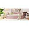 Okak Twin Size Daybed with Pop Up Trundle Upholstered Bed Sofa Bed Frame with Backrest for Living Room Bedroom Guest Room, Pink - 2 of 4