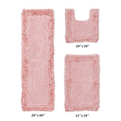 Shaggy Border Collection 3-Piece Bath Rug Set 100% Cotton Tufted Weave Ruffle Border Pattern Bathroom Rug for Machine Washable Bathmat