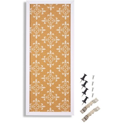 Juvale Decorative Framed White Floral Cork Bulletin Board Wall Decor, 23.7 x 9.7 in