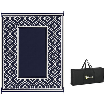Outsunny Outdoor Patio Rug, Large Camping Carpet with Carrying Bag, Waterproof Plastic Straw, Reversible, Gourd Border