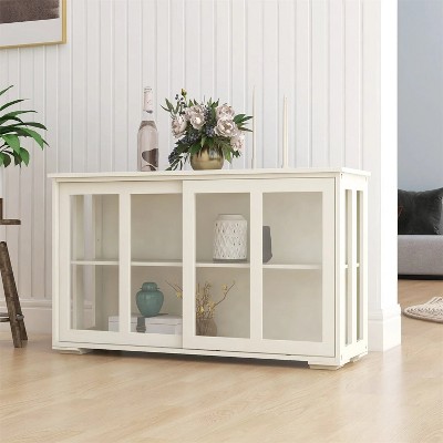 LunaLulinlk Kitchen Storage Stand Cupboard With Glass Door-White