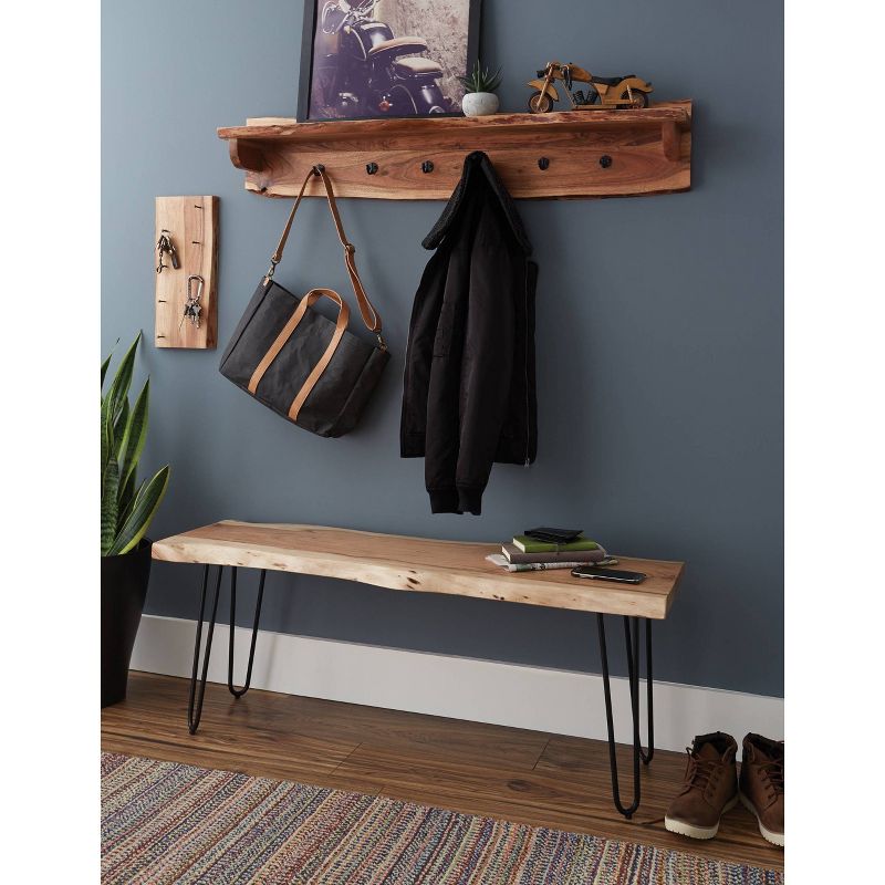 48" Hairpin Live Edge Wood Bench with Coat Hook Shelf Set Natural - Alaterre Furniture, 3 of 7